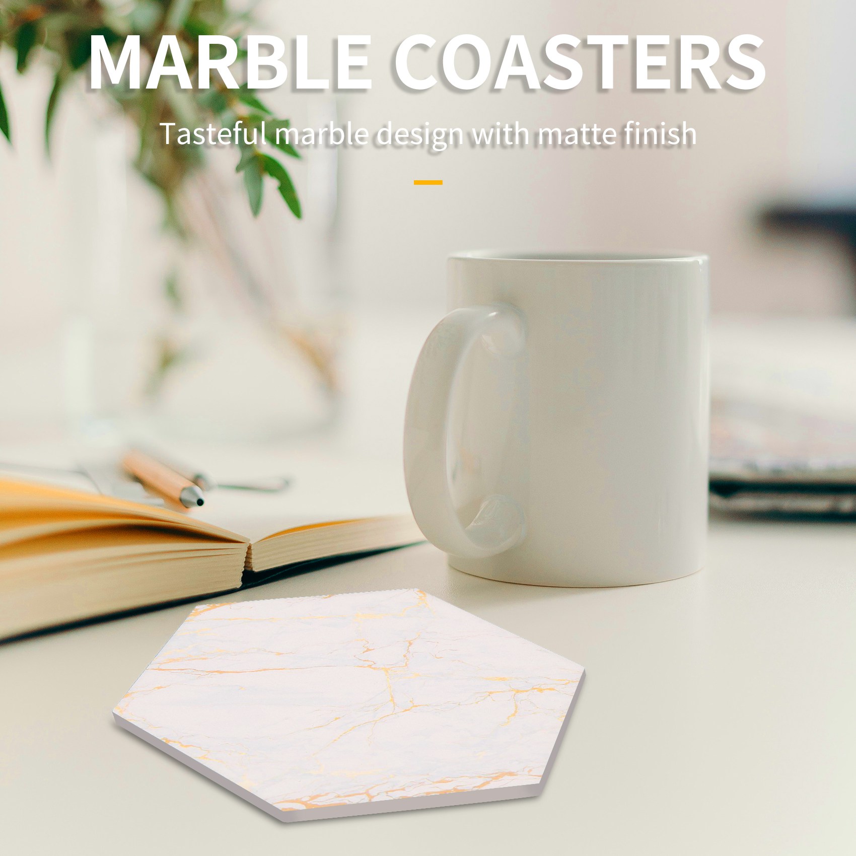 Marble Coaster Set - 음료용 PC 코스터 8개 흡수성 홀더