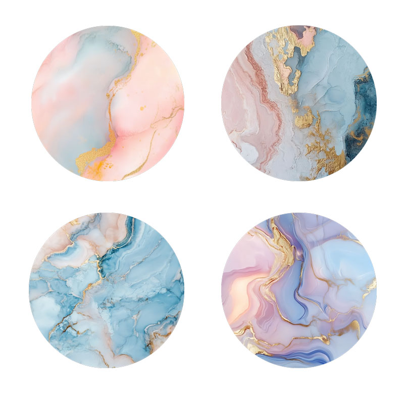 Marble Coaster Set - 대리석 무늬 프린트 컵받침 4개, 일상