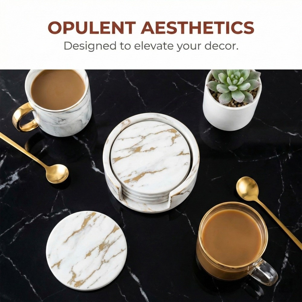 Marble Coaster Set - 7Pcs 코스터 세트 PU 가죽 코스터