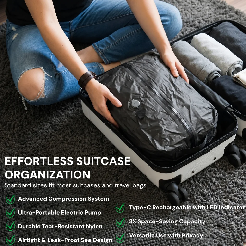 진공 압축 보관 가방, 방수 공간 절약형 의류 포장 큐 - Travel Luggage Set 리뷰 및 가격