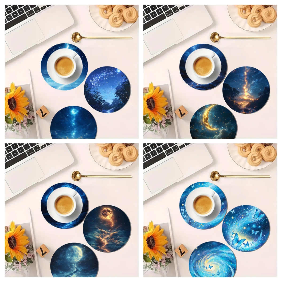 다채로운 별이 빛나는 하늘 아트 컵받침 4종 세트, 미 - Marble Coaster Set 리뷰 및 가격