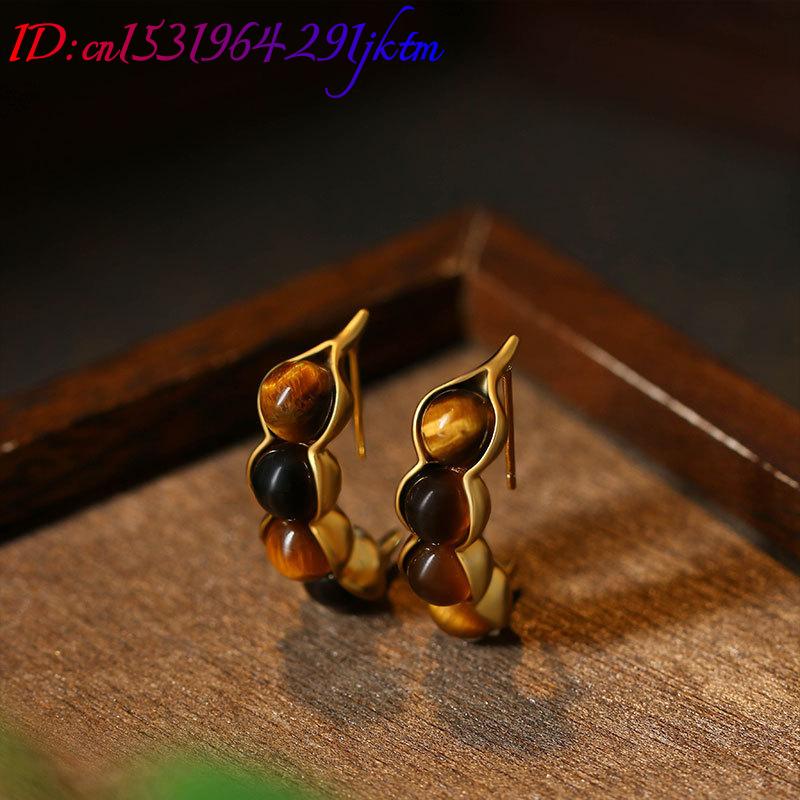타이거 아이 포드 귀걸이 보석 진짜 보석 디자이너 귀  - Gold Plated Jewelry 리뷰 및 가격